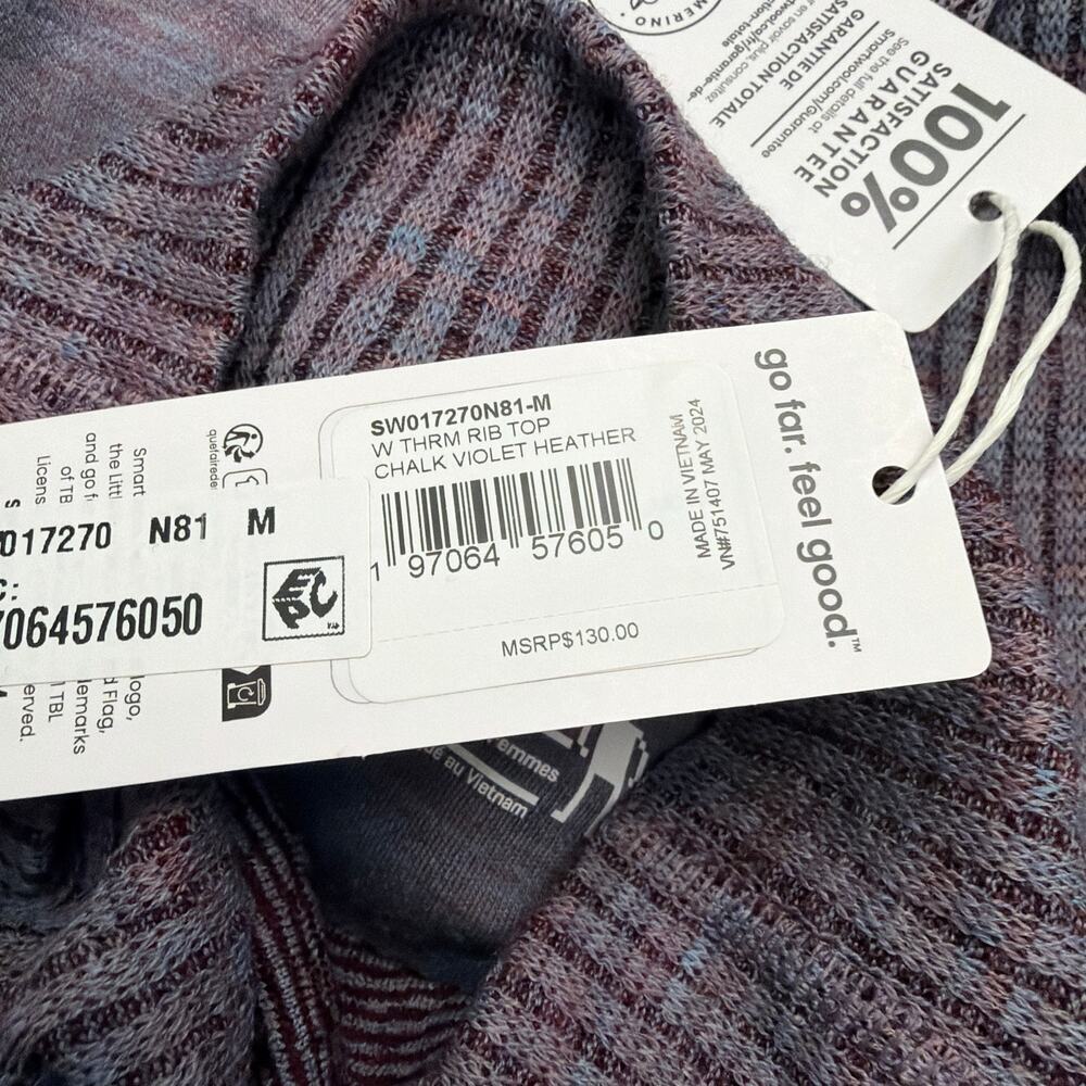 SmartWool Thermal Rib Top Womens Size Medium Merino Wool Chalk Violet Heather - Picture 5 of 11